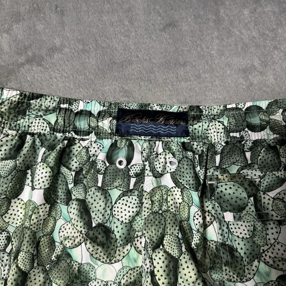 Brooks Brothers‎ Mens Green Cactus Print Lined Swim Trunks Size M Beach Vacation